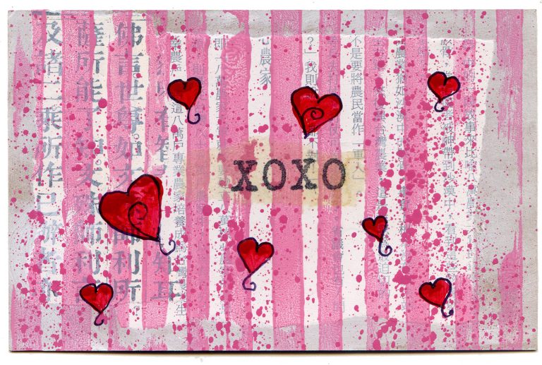 Valentine Postcard Tea Bag Paper and Hearts